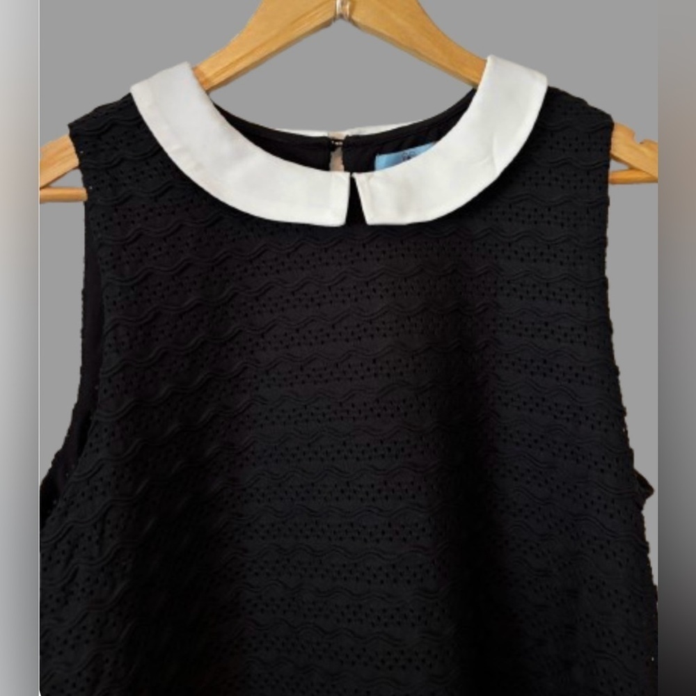 Sleeveless Black Mini Dress with White Peter Pan Collar - Picture 3 of 7